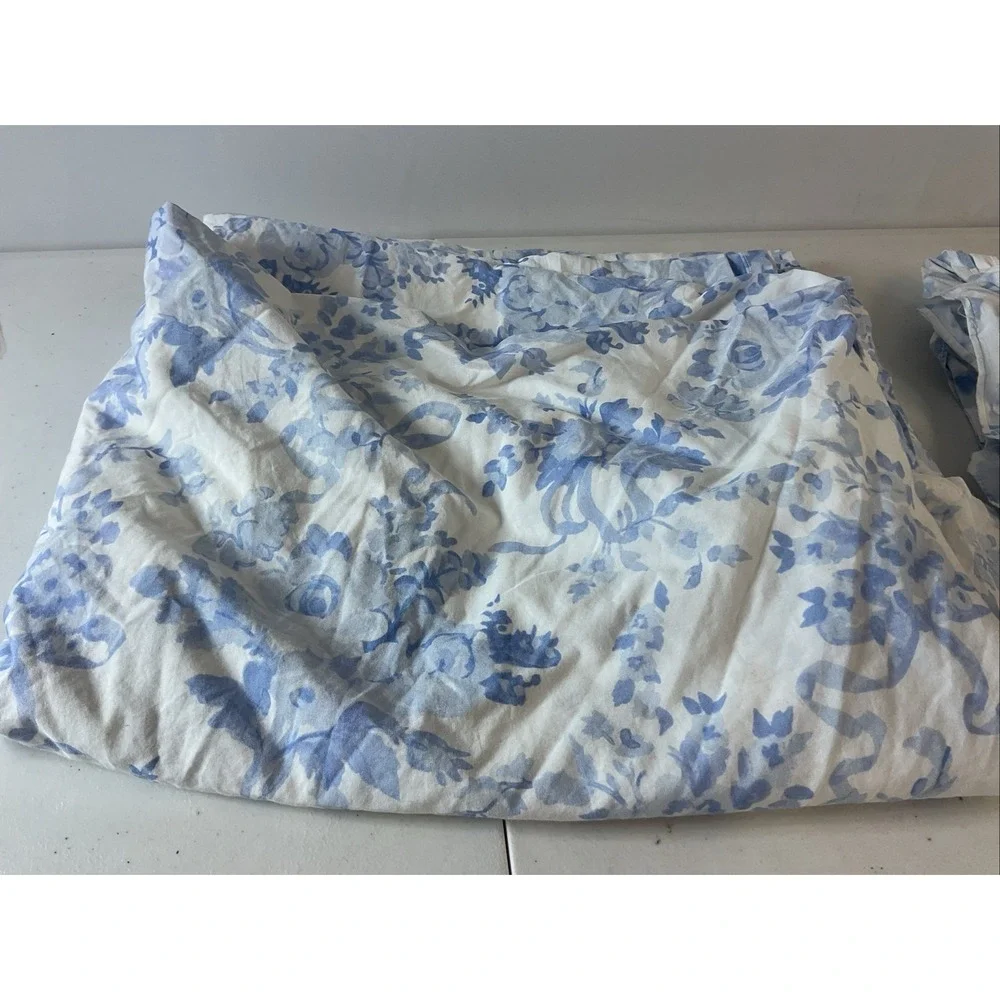 Pottery Barn LoveShackFancy Garden Damask‎ Organic Flat Sheet /case Twin XL Blue